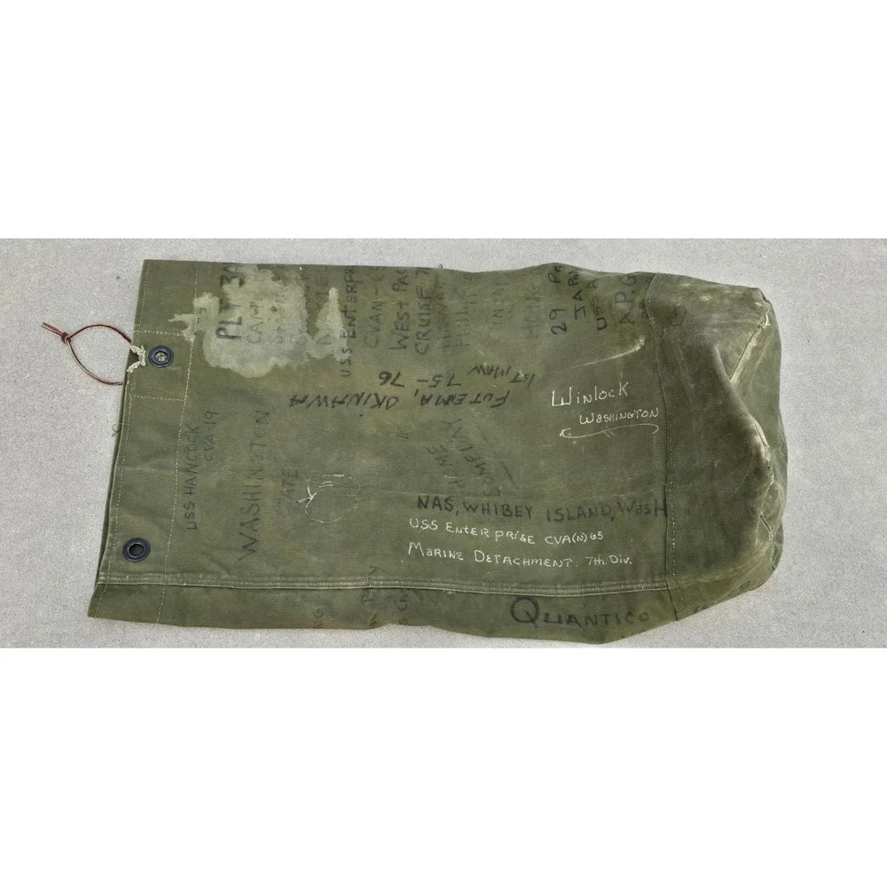 VTG Vietnam War USMC Type I Canvas Duffel Bag Trench Art Sea Bag USS Enterprise